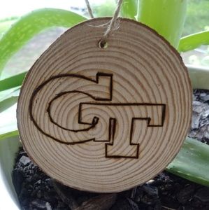 Handmade Wood Burned Georgia Tech Ornament